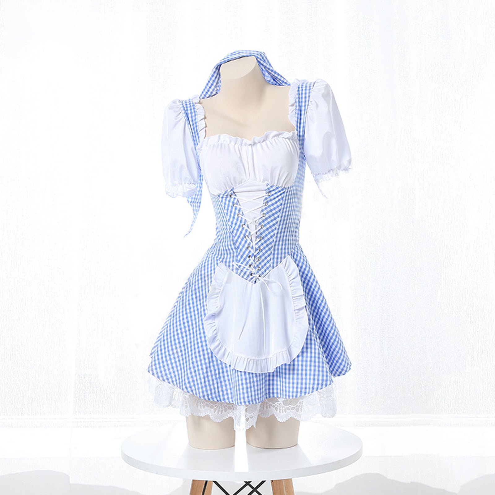 Yomorio Japanese Maid Costume Anime Cosplay Outfit Adult Plaid Maid Dress
