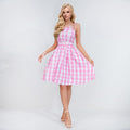 Pink Gingham Dress with Accessories