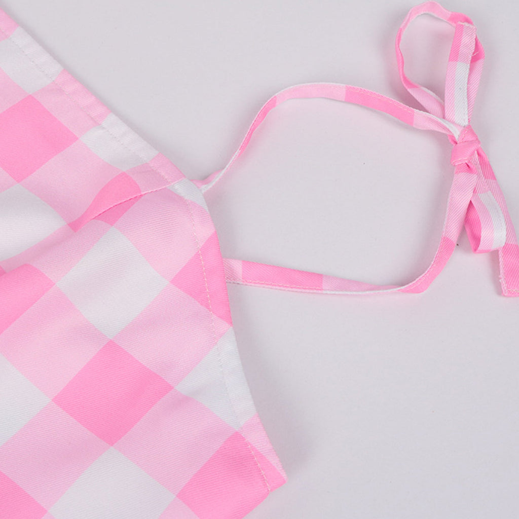 Pink Gingham Dress with Accessories