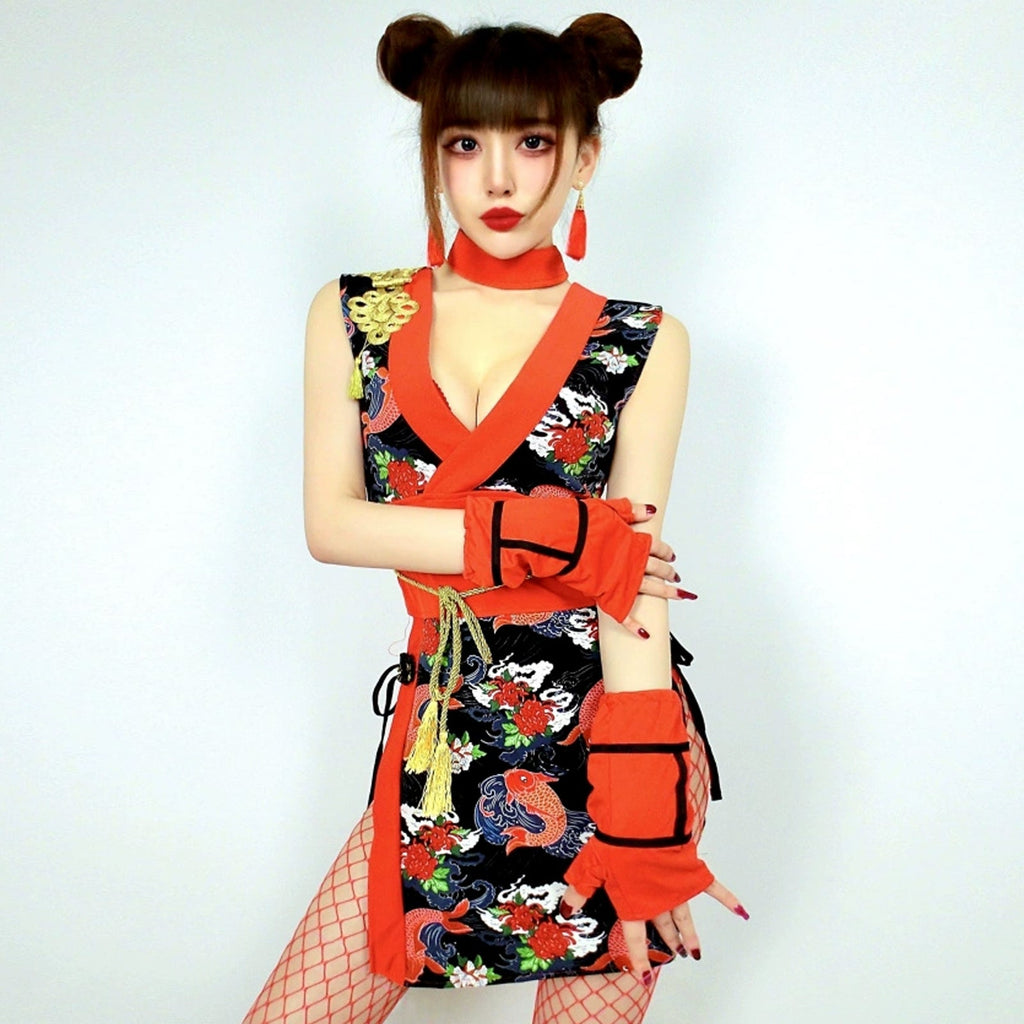Yomorio Sexy Kimono Dress Japanese Anime Cosplay Costume Side Slit Asian Lingerie Dress