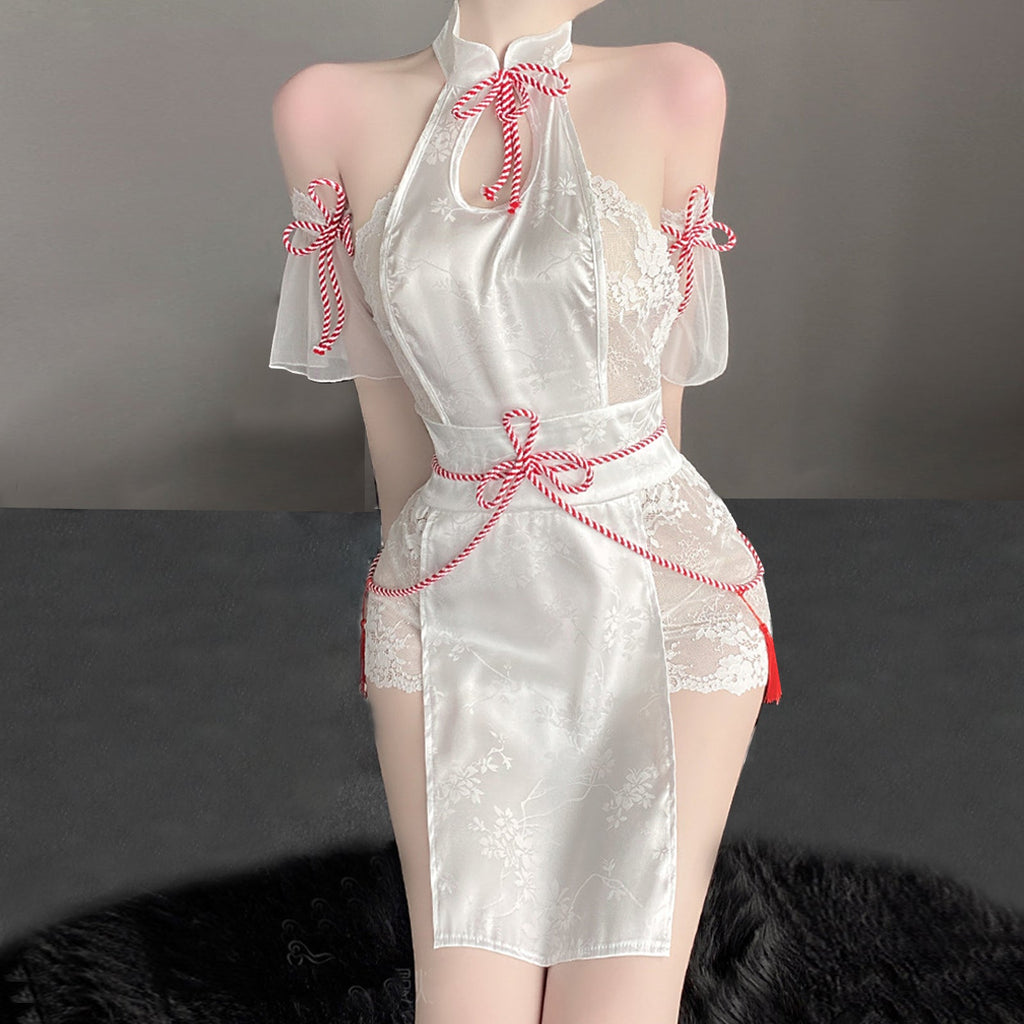 Yomorio Sexy Lace Chinese Style Lingerie Cosplay Costume White Backless Anime Dress