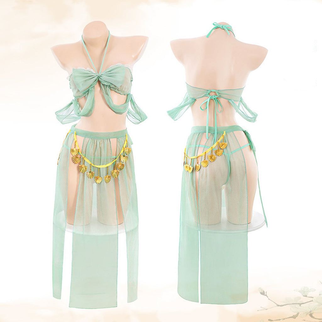 Yomorio Vintage Princess Costume Arabian Erotic Lingerie Set Sexy Bandeau Top with Slit Skirt