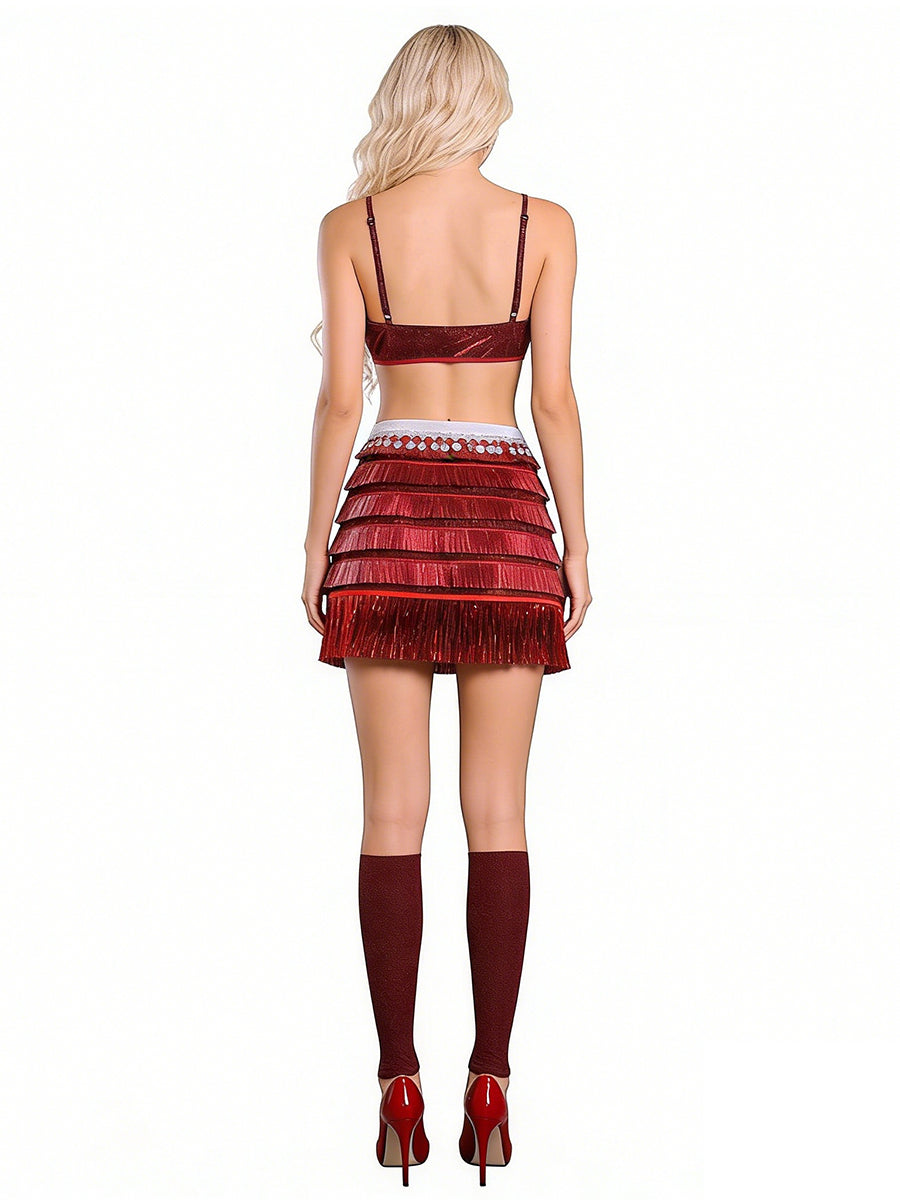 Red Glitter Fringe Dance Costume
