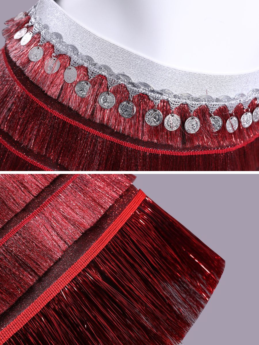 Red Glitter Fringe Dance Costume