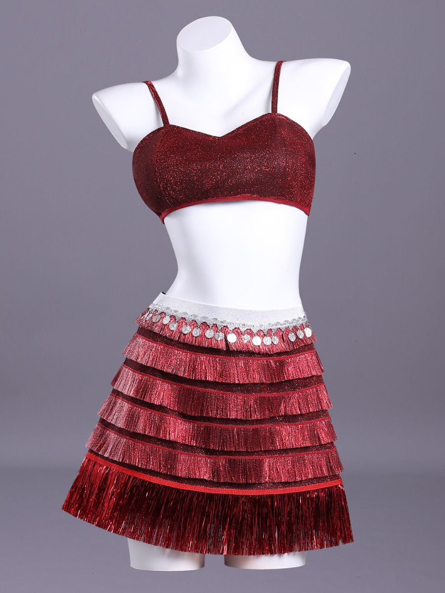 Red Glitter Fringe Dance Costume